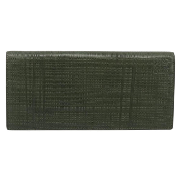 LOEWE Long Wallet Leather Green Silver Auth 198759A