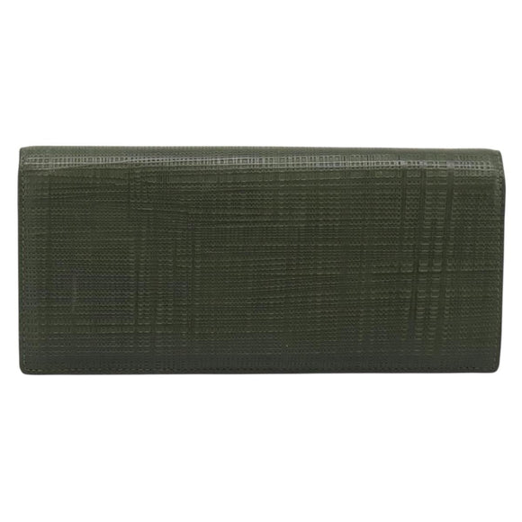 LOEWE Long Wallet Leather Green Silver Auth 198759A