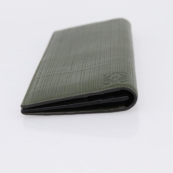 LOEWE Long Wallet Leather Green Silver Auth 198759A