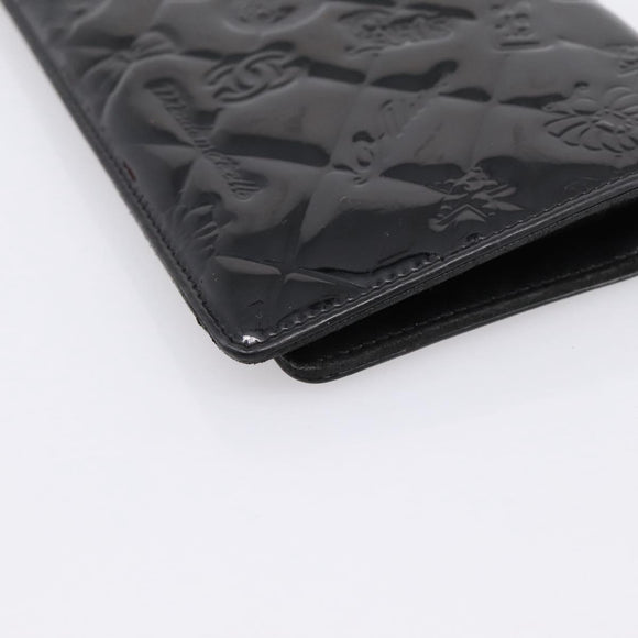 CHANEL Icon line Long Wallet Patent leather Black CC Auth 198760