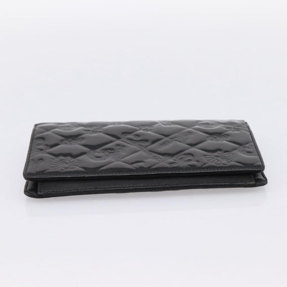 CHANEL Icon line Long Wallet Patent leather Black CC Auth 198760