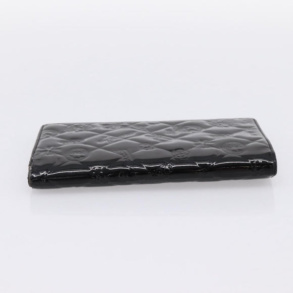 CHANEL Icon line Long Wallet Patent leather Black CC Auth 198760