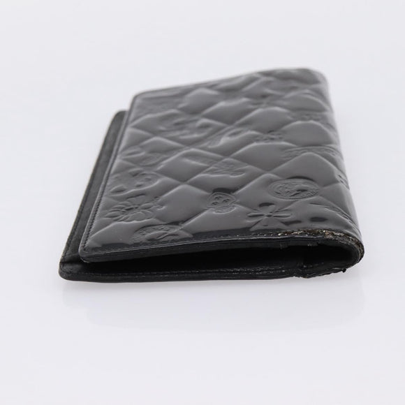 CHANEL Icon line Long Wallet Patent leather Black CC Auth 198760