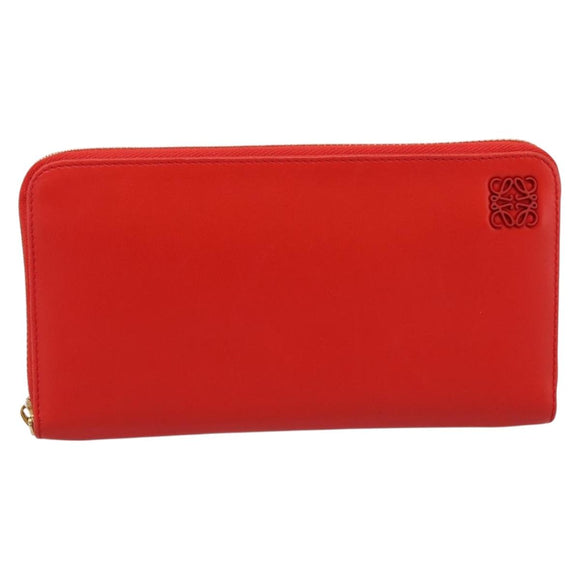 LOEWE Long Wallet Leather Red Gold Auth 198761M