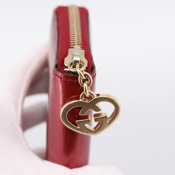 GUCCI Long Wallet Patent Leather Red Gold 308005 Auth 198762A