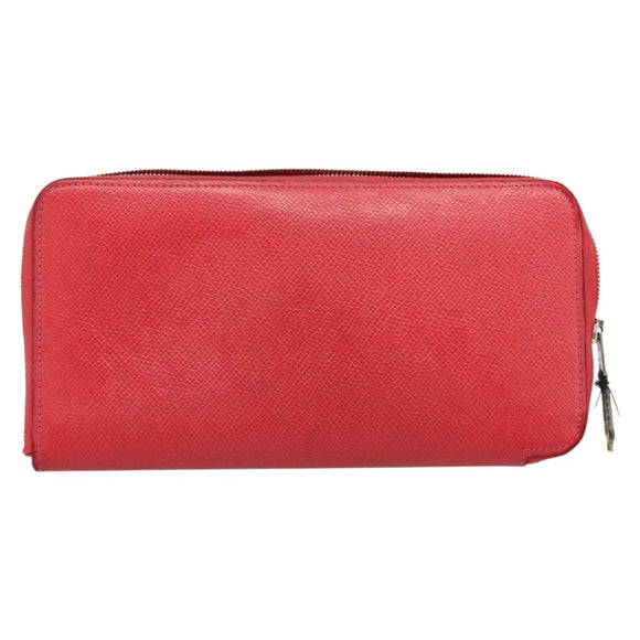 HERMES Azap Long Silk Inn Long Wallet Leather Red Silver Auth 198763