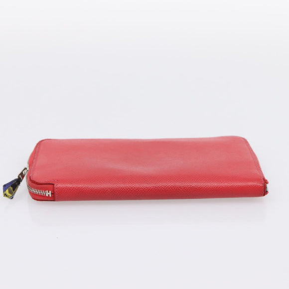 HERMES Azap Long Silk Inn Long Wallet Leather Red Silver Auth 198763