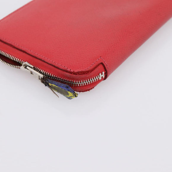 HERMES Azap Long Silk Inn Long Wallet Leather Red Silver Auth 198763