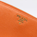 PRADA Long Wallet Leather Orange Gold Auth 198764A-17