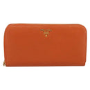 PRADA Long Wallet Leather Orange Gold Auth 198764A-13
