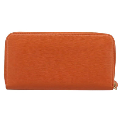 PRADA Long Wallet Leather Orange Gold Auth 198764A - 0