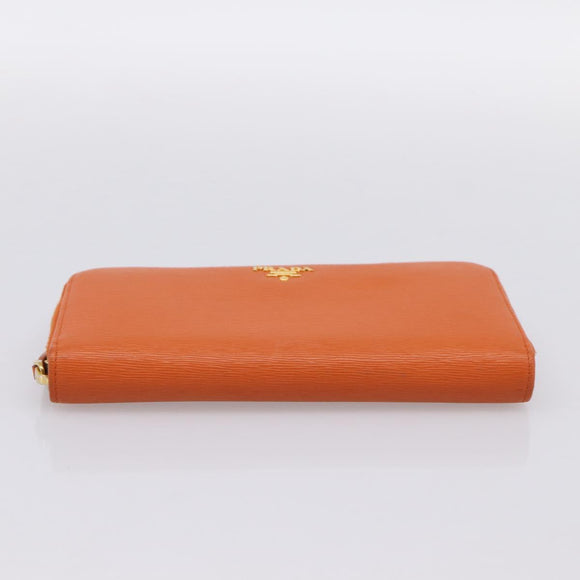 PRADA Long Wallet Leather Orange Gold Auth 198764A