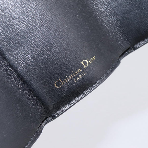 Christian Dior Compact Wallet Leather Black Gold Auth 198767A