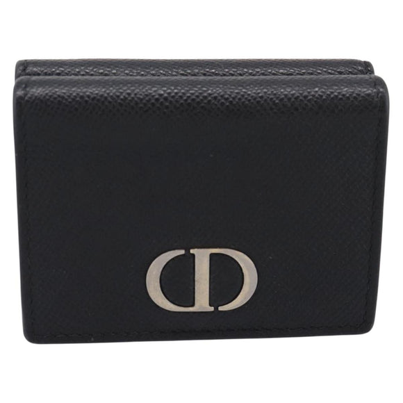 Christian Dior Compact Wallet Leather Black Gold Auth 198767A