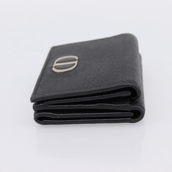 Christian Dior Compact Wallet Leather Black Gold Auth 198767A