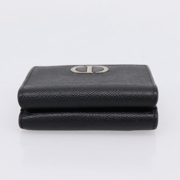 Christian Dior Compact Wallet Leather Black Gold Auth 198767A