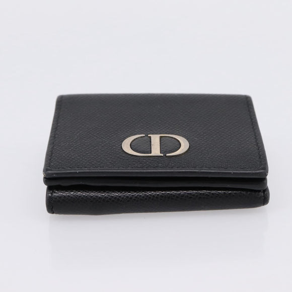 Christian Dior Compact Wallet Leather Black Gold Auth 198767A