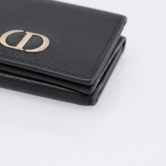 Christian Dior Compact Wallet Leather Black Gold Auth 198767A