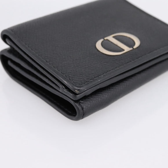 Christian Dior Compact Wallet Leather Black Gold Auth 198767A