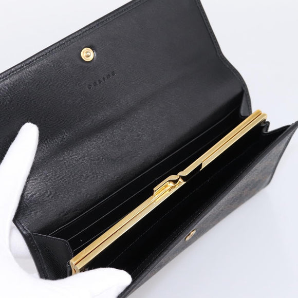 CELINE Macadam Canvas Long Wallet PVC Leather Gold Black Auth 198768V