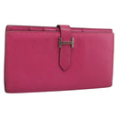 HERMES Beansufla Wallet Leather Pink Silver Auth 198769A-1