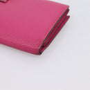 HERMES Beansufla Wallet Leather Pink Silver Auth 198769A-15