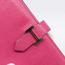 HERMES Beansufla Wallet Leather Pink Silver Auth 198769A-17