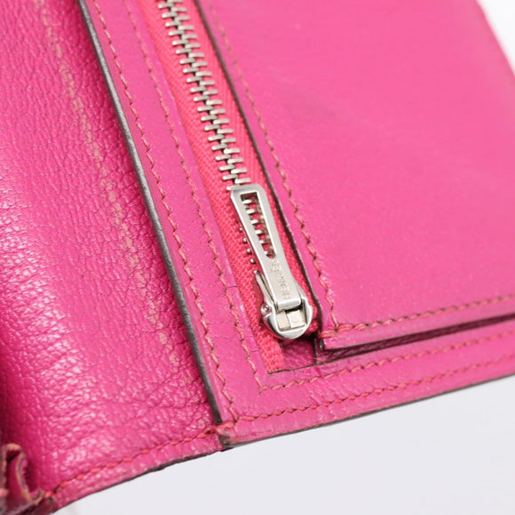 HERMES Beansufla Wallet Leather Pink Silver Auth 198769A