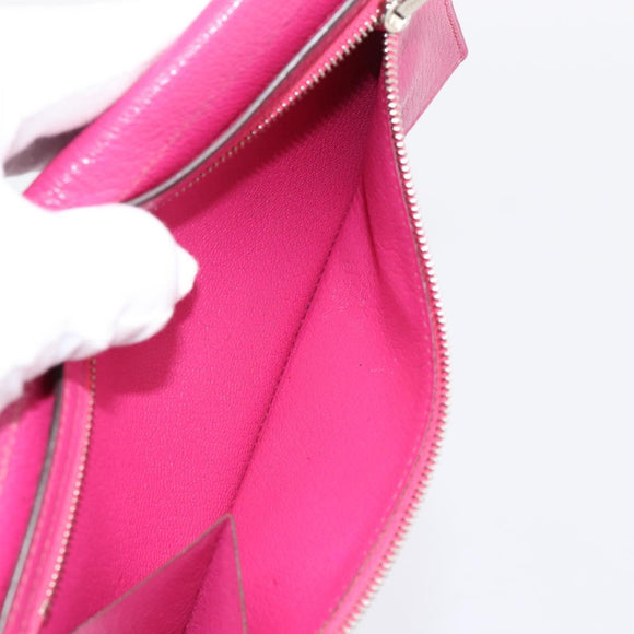 HERMES Beansufla Wallet Leather Pink Silver Auth 198769A