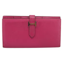 HERMES Beansufla Wallet Leather Pink Silver Auth 198769A-13