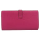 HERMES Beansufla Wallet Leather Pink Silver Auth 198769A-2