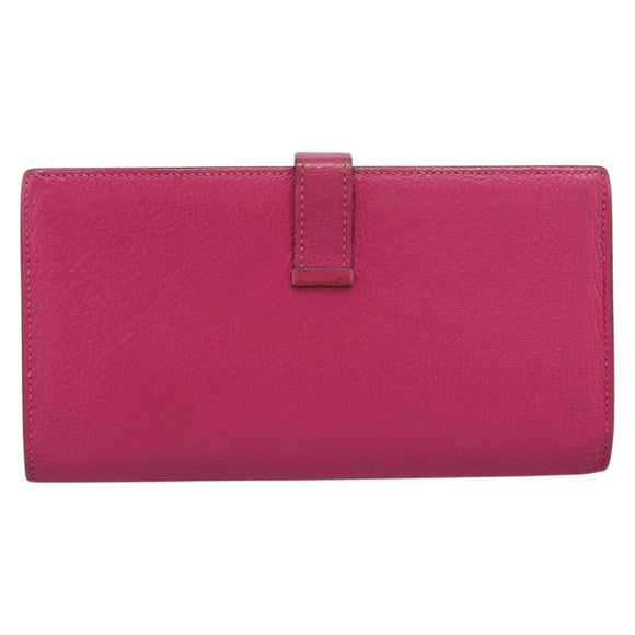 HERMES Beansufla Wallet Leather Pink Silver Auth 198769A