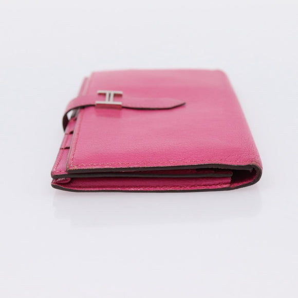 HERMES Beansufla Wallet Leather Pink Silver Auth 198769A