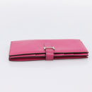 HERMES Beansufla Wallet Leather Pink Silver Auth 198769A-5