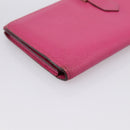 HERMES Beansufla Wallet Leather Pink Silver Auth 198769A-14
