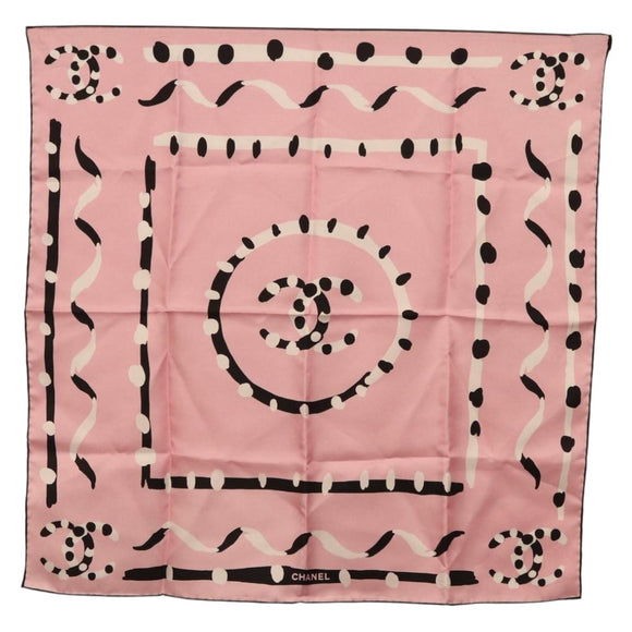 CHANEL Scarf Silk Pink CC Auth 198781V