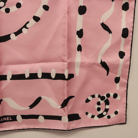CHANEL Scarf Silk Pink CC Auth 198781V