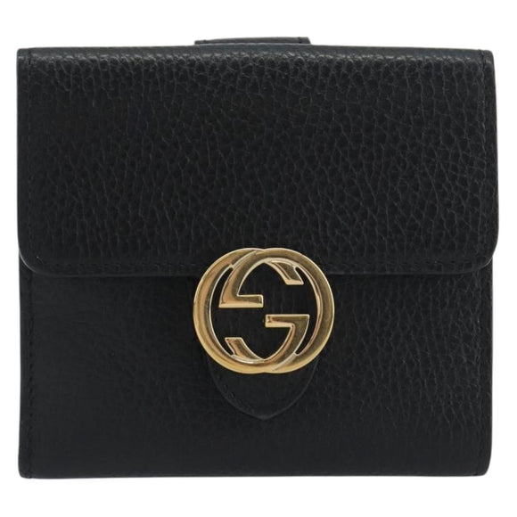 GUCCI Interlocking G Compact Wallet Leather Outlet Black 598167 Auth 198786A