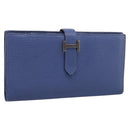 HERMES Bearn Soufflet Wallet Leather Blue Silver Auth 198789V-1
