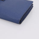 HERMES Bearn Soufflet Wallet Leather Blue Silver Auth 198789V-10