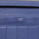 HERMES Bearn Soufflet Wallet Leather Blue Silver Auth 198789V-12