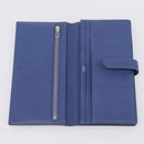 HERMES Bearn Soufflet Wallet Leather Blue Silver Auth 198789V-13