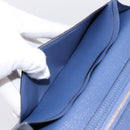 HERMES Bearn Soufflet Wallet Leather Blue Silver Auth 198789V-15
