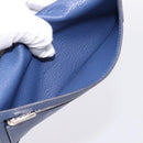 HERMES Bearn Soufflet Wallet Leather Blue Silver Auth 198789V-18