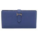 HERMES Bearn Soufflet Wallet Leather Blue Silver Auth 198789V-2