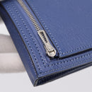HERMES Bearn Soufflet Wallet Leather Blue Silver Auth 198789V-20