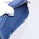 HERMES Bearn Soufflet Wallet Leather Blue Silver Auth 198789V-21