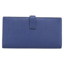 HERMES Bearn Soufflet Wallet Leather Blue Silver Auth 198789V-3