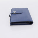 HERMES Bearn Soufflet Wallet Leather Blue Silver Auth 198789V-4