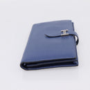 HERMES Bearn Soufflet Wallet Leather Blue Silver Auth 198789V-5